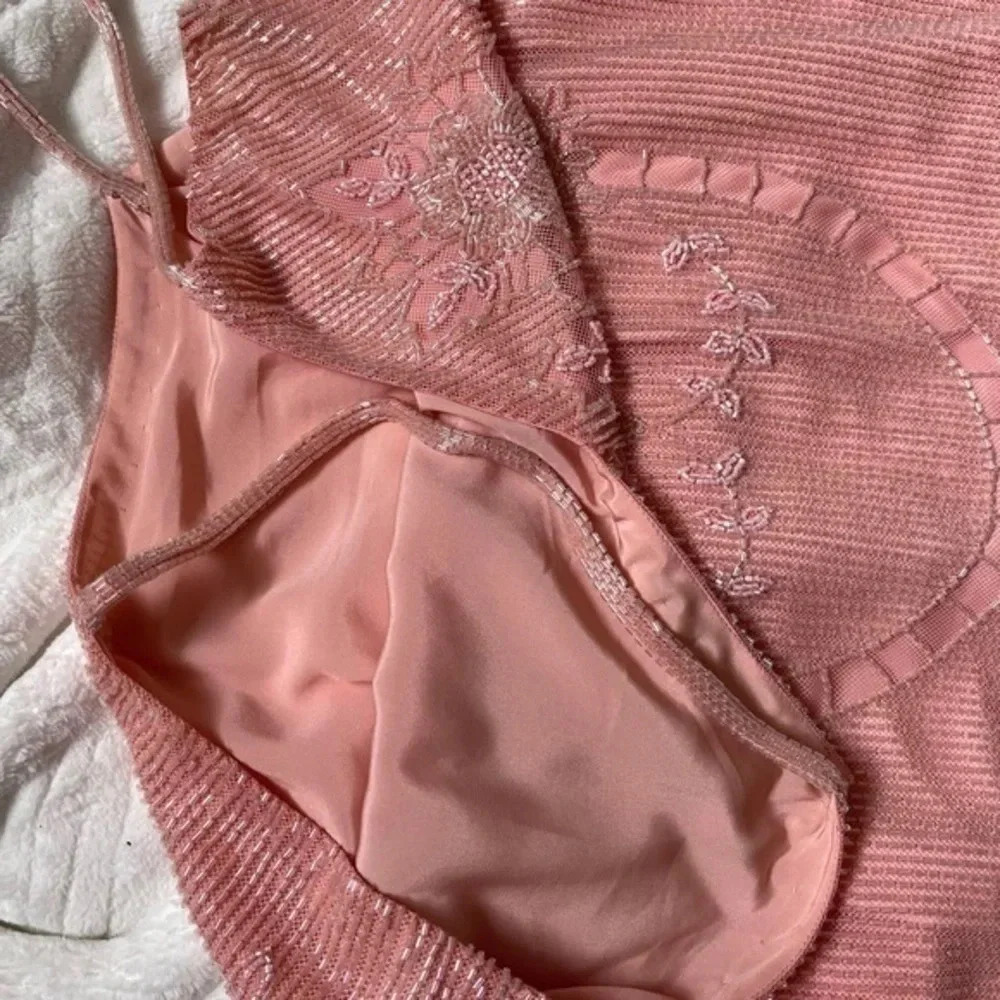 Pink‎ A-Line Ruffle Hemline Midi Beaded Dress - Picture 11 of 14